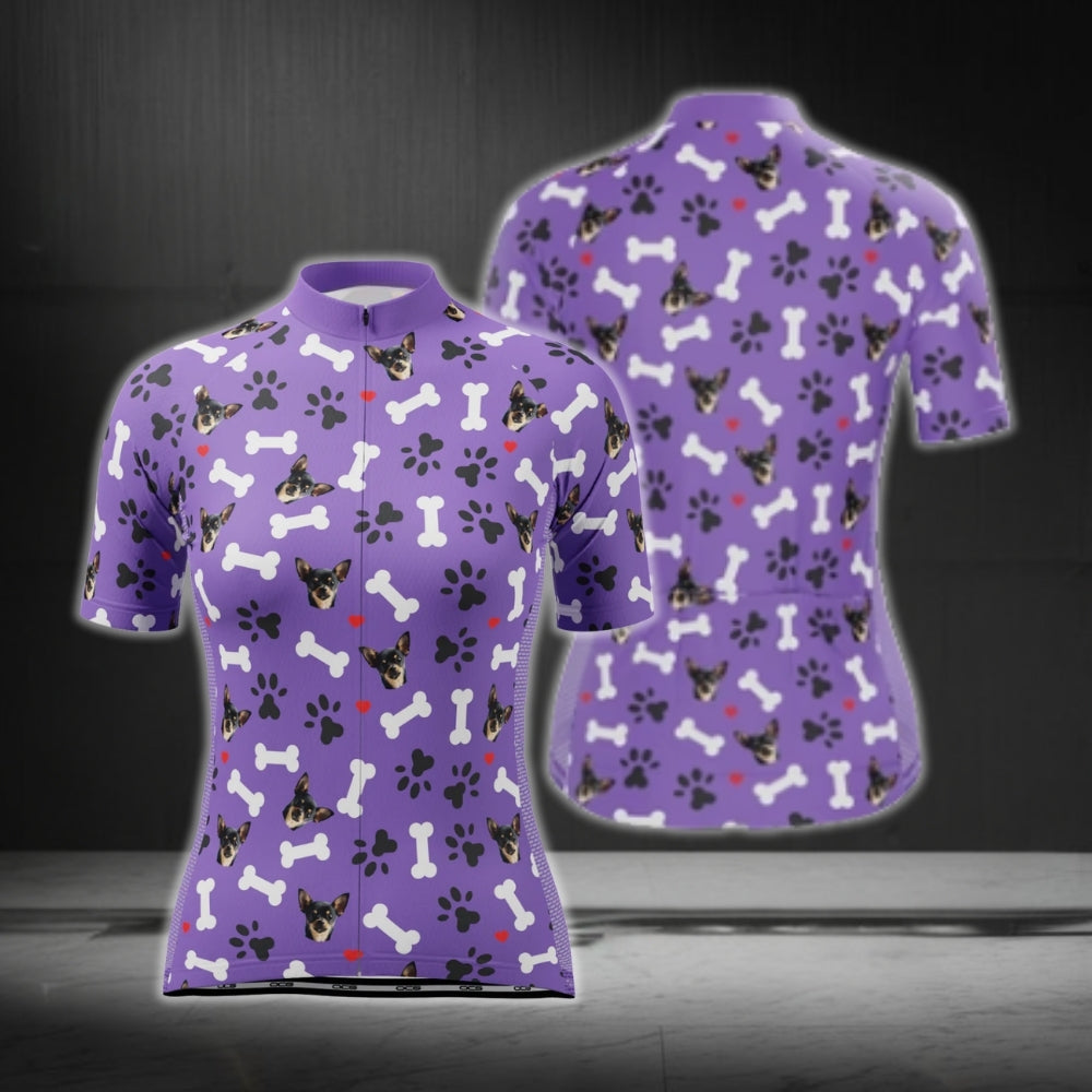 Custom Dog Faces Women's Purple Cycling Short Sleeve Jersey, Custom Pet Photo Cycling Jersey For Ladies CG0446