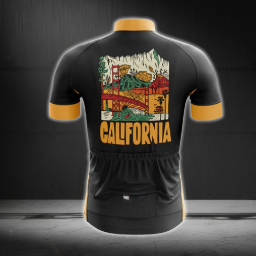 Black And Yellow California Cycling Short Sleeve Jersey For Men, Californica Cycling Jerseys CG0569