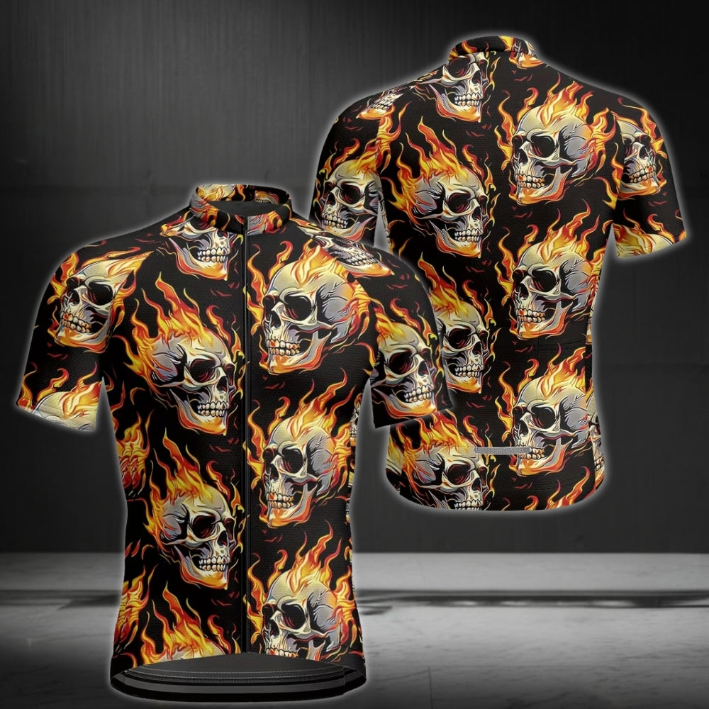 Flame Skull Cycling Short Sleeve Mens Jersey, Skull Cycling Jersey For Mens CE0030