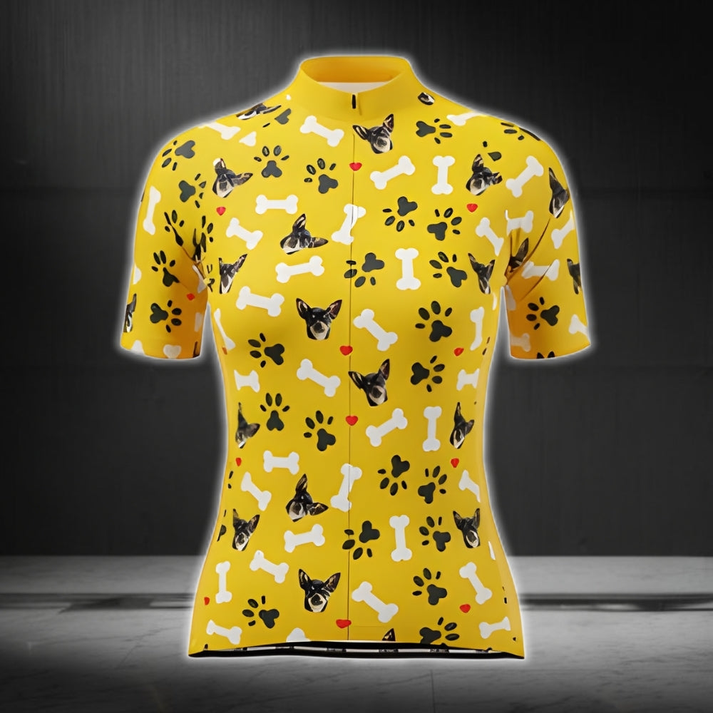 Custom Dog Faces Women's Purple Cycling Short Sleeve Jersey, Custom Pet Photo Cycling Jersey For Ladies CG0446