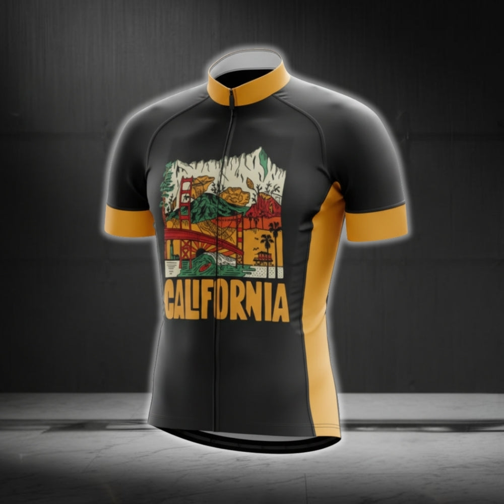 Black And Yellow California Cycling Short Sleeve Jersey For Men, Californica Cycling Jerseys CG0569