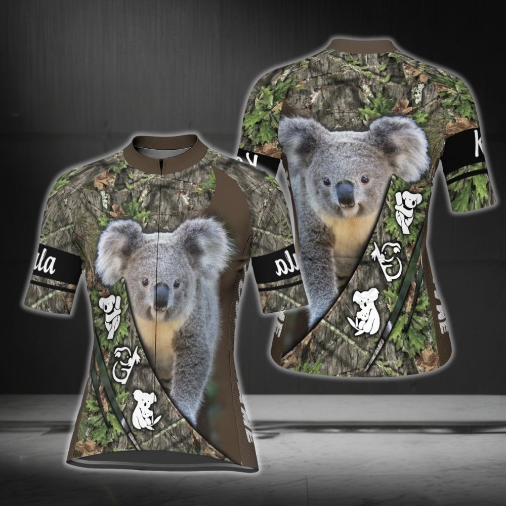 Custom Camo Koala Short Sleeve Women's Cycling Jersey, Custom Koala Cycling Jerseys CG0347