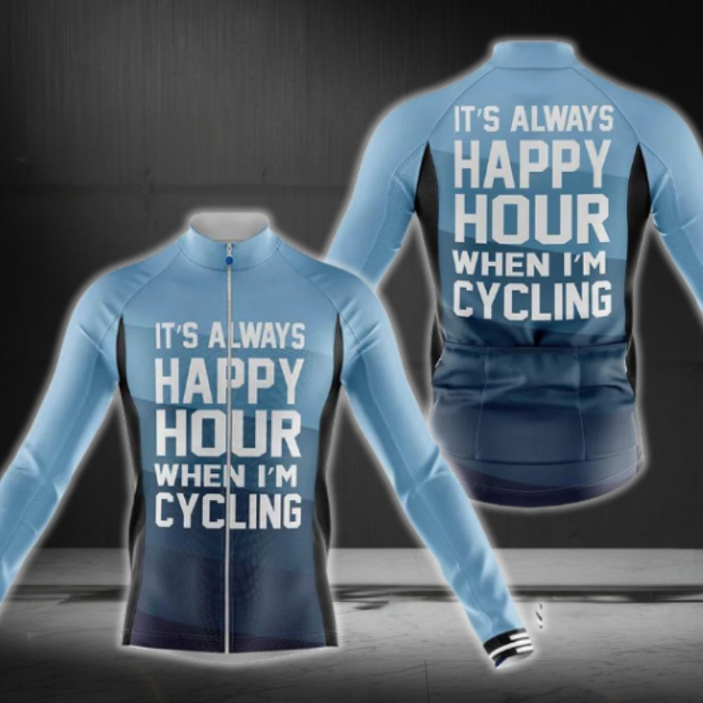 It's Always Happy Hour Hour When I'm Cycling Cycling Long Sleeve Jersey For Men, Funny Cycling Jerseys CG0730