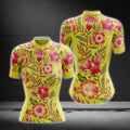 Women's Floral Yellow Cycling Short Sleeve Jersey, Floral Cycling Jerseys CG0221