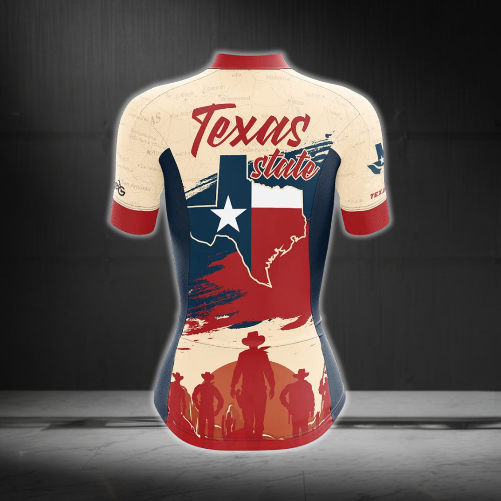 Texas Flag Women's Beige Red And Blue Cycling Short Sleeve Jersey, Texas Cycling Jerseys For Women CZ0160