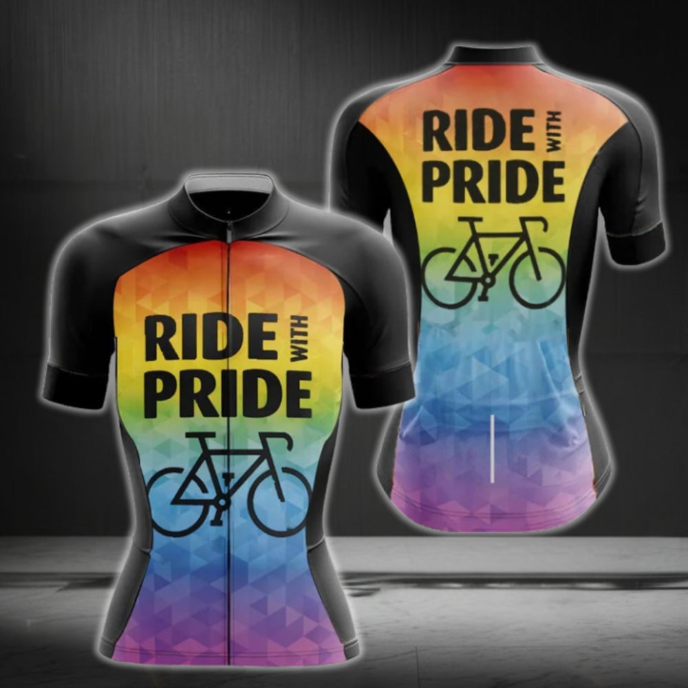 Ride With Pride Women's Rainbow Cycling Jersey Short Sleeve, Pride LGBT Cycling Jerseys For Women CG0067