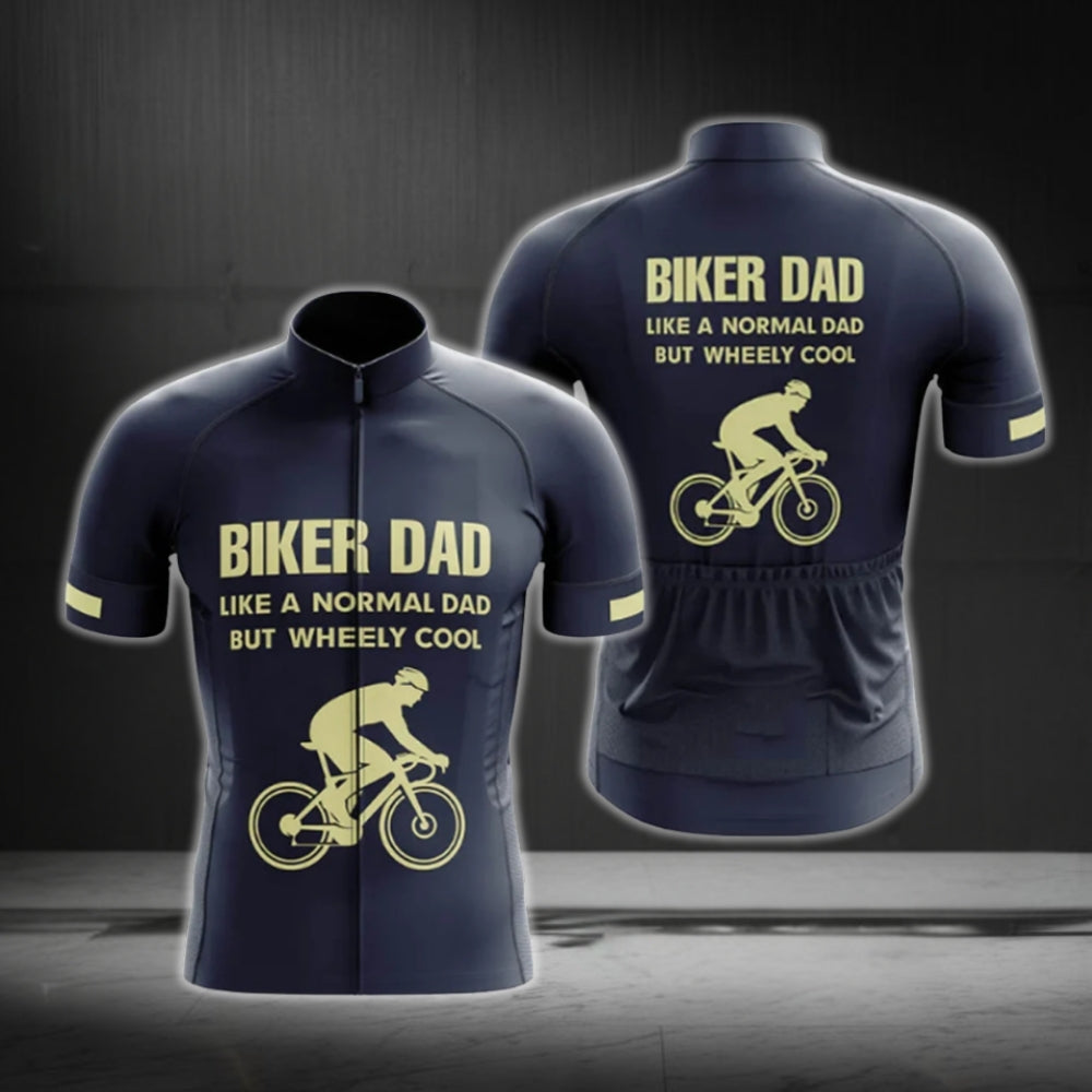 Biker Dad Like A Normal Dad But Wheely Cool Short Sleeve Cycling Jersey For Men, Funny Cycling Jerseys For Dad CG0467