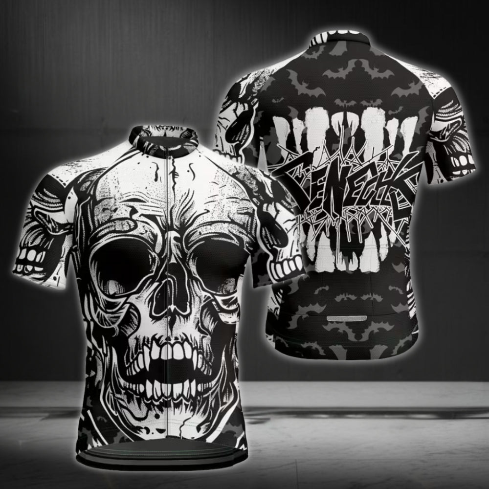 Skull Black And White Cycling Short Sleeve Jersey For Mens, Skull Cycling Jerseys CE0010