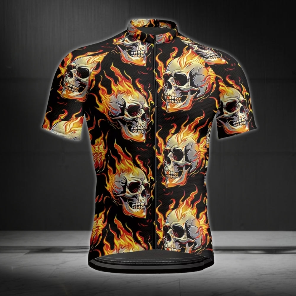Flame Skull Cycling Short Sleeve Mens Jersey, Skull Cycling Jersey For Mens CE0030