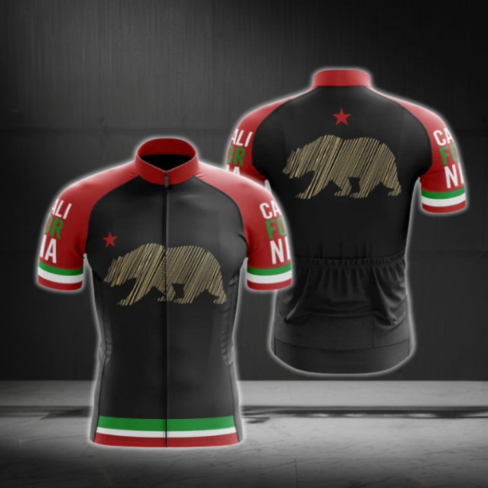 Black And Red Bear California Cycling Short Sleeve Men Jersey, California Cycling Jerseys CG0570