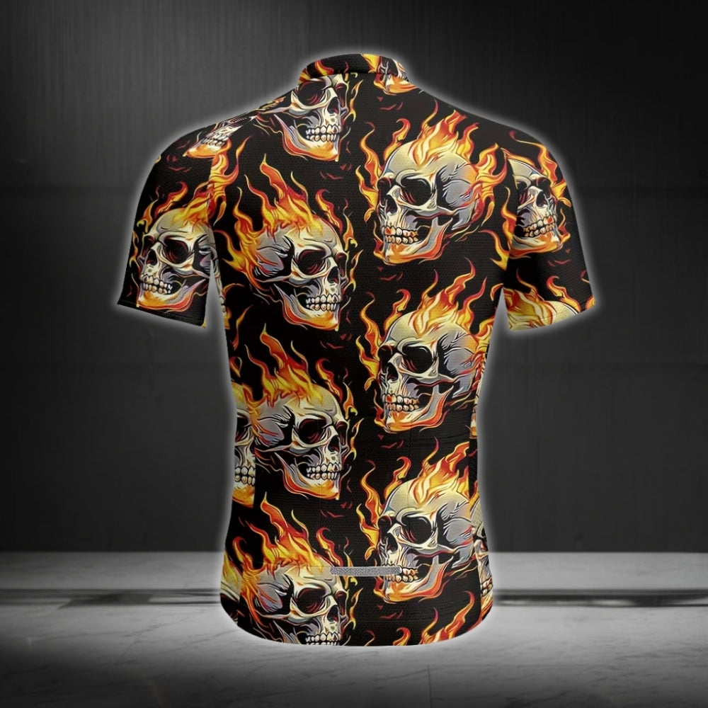 Flame Skull Cycling Short Sleeve Mens Jersey, Skull Cycling Jersey For Mens CE0030