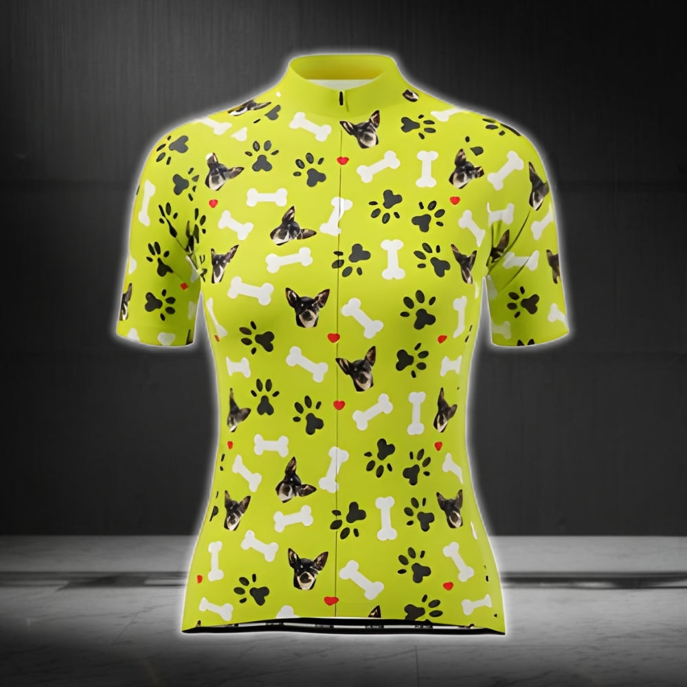 Custom Dog Faces Women's Purple Cycling Short Sleeve Jersey, Custom Pet Photo Cycling Jersey For Ladies CG0446