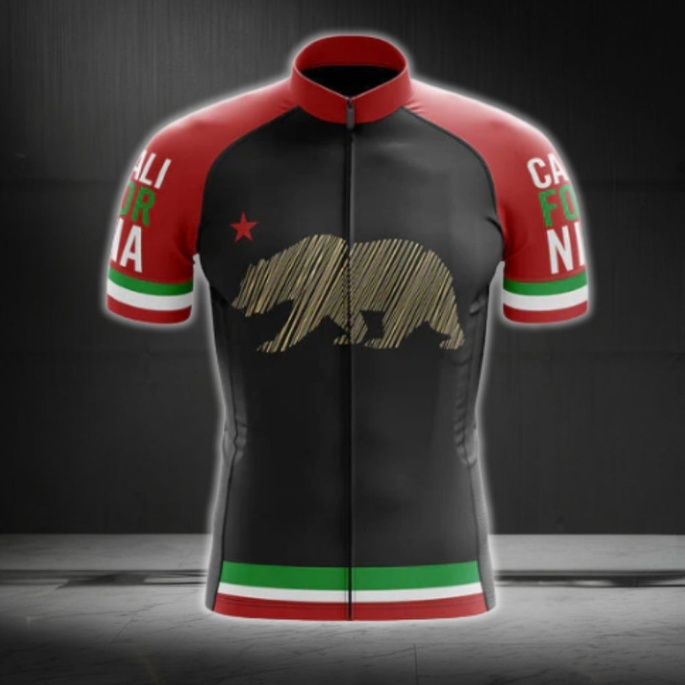 Black And Red Bear California Cycling Short Sleeve Men Jersey, California Cycling Jerseys CG0570