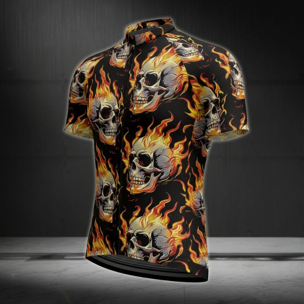 Flame Skull Cycling Short Sleeve Mens Jersey, Skull Cycling Jersey For Mens CE0030