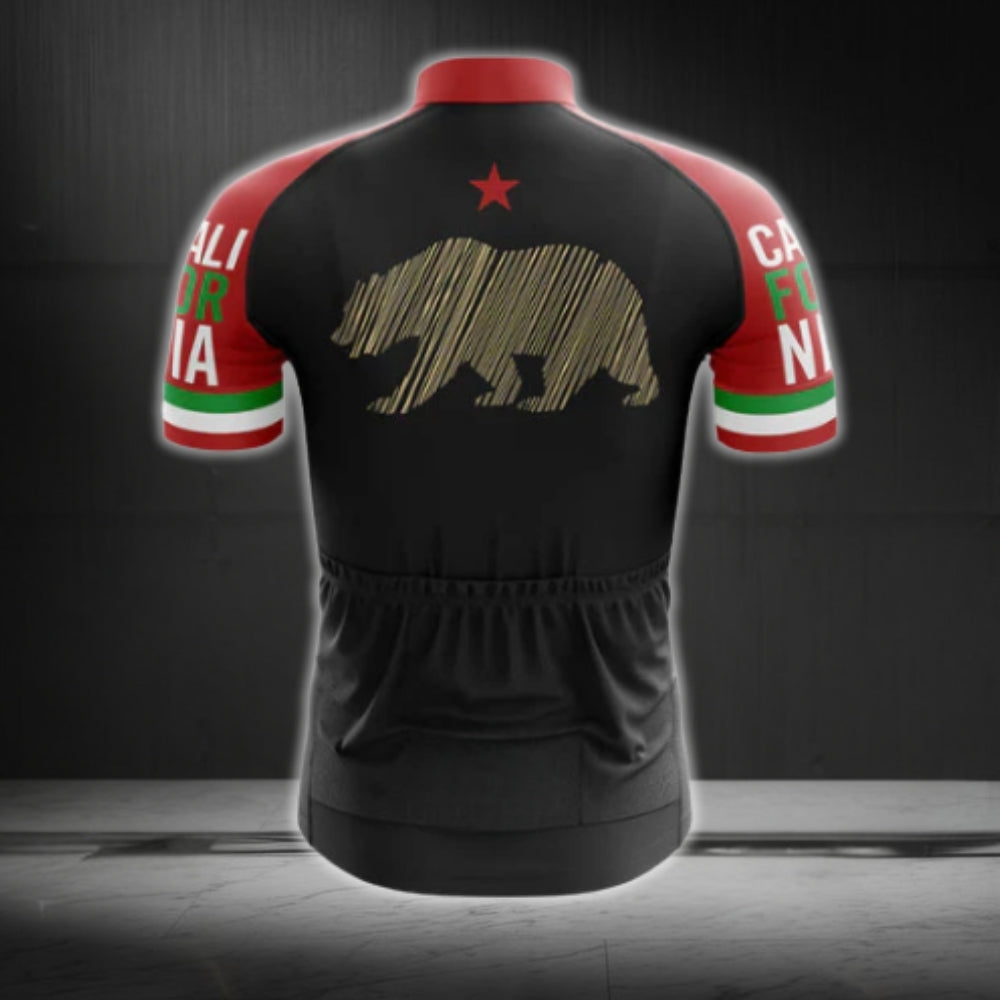 Black And Red Bear California Cycling Short Sleeve Men Jersey, California Cycling Jerseys CG0570