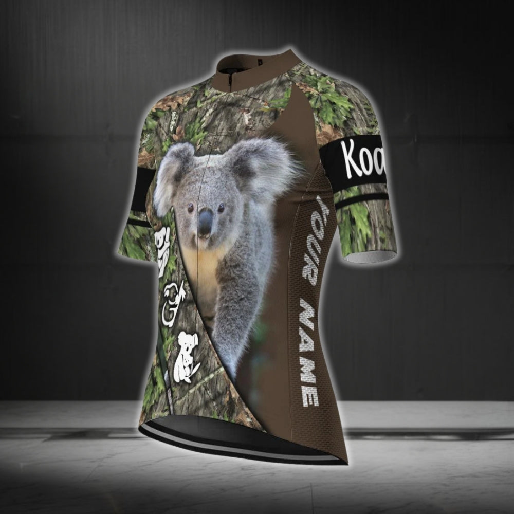 Custom Camo Koala Short Sleeve Women's Cycling Jersey, Custom Koala Cycling Jerseys CG0347