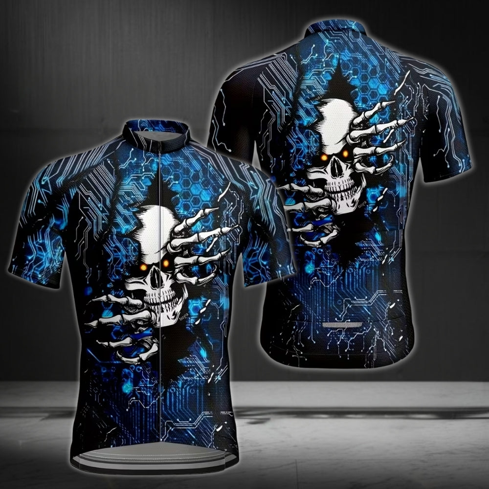 Skull Blue And Black Cycling Short Sleeve Jersey Men, Skull Cycling Jerseys CE0031