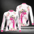 White And Pink Custom Flamingo Cycling Long Sleeve Women's Jersey, Custom Flamingo Cycling Jersey For Ladies CG0348