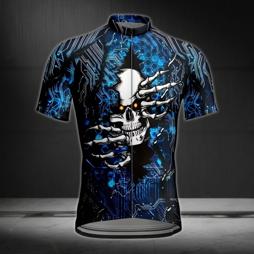 Skull Blue And Black Cycling Short Sleeve Jersey Men, Skull Cycling Jerseys CE0031
