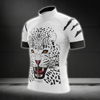 Black And White Leopard Cycling Short Sleeve Jersey For Mens, Leopard Cycling Jerseys CG0220