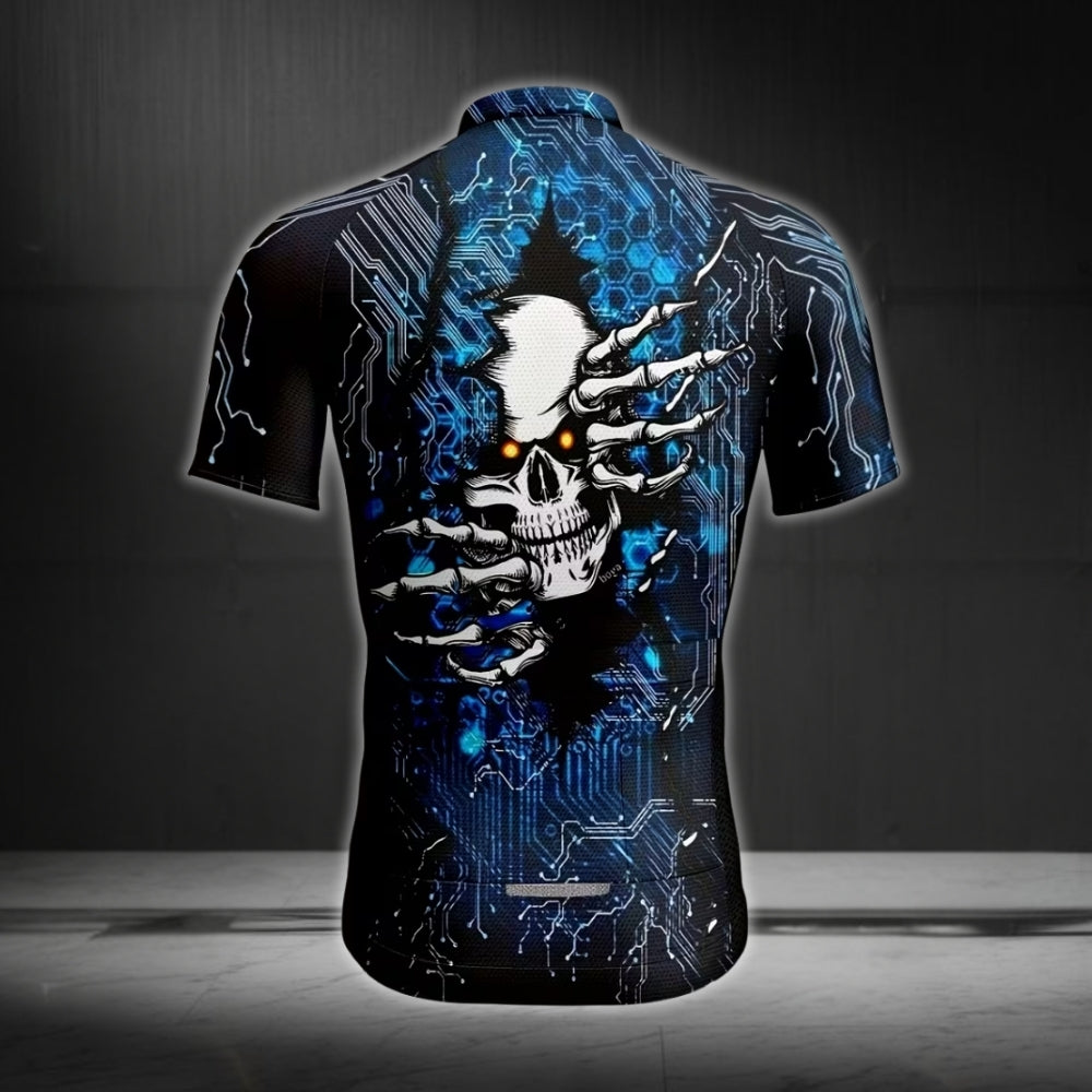 Skull Blue And Black Cycling Short Sleeve Jersey Men, Skull Cycling Jerseys CE0031