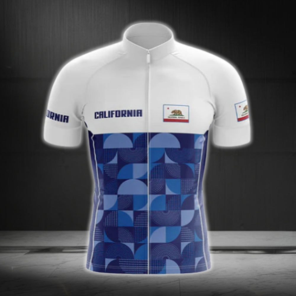 Men's Blue And White California Cycling Short Sleeve Jersey, California Cycling Jerseys CG0571