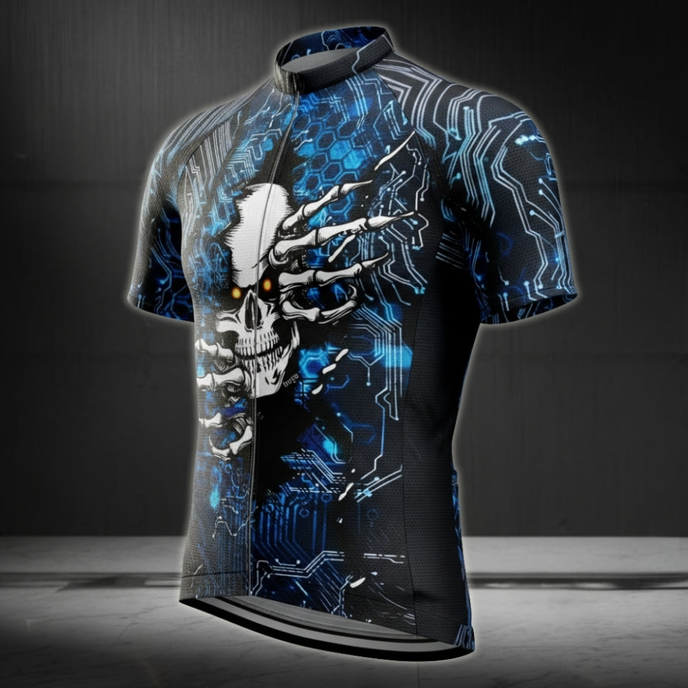 Skull Blue And Black Cycling Short Sleeve Jersey Men, Skull Cycling Jerseys CE0031