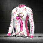 White And Pink Custom Flamingo Cycling Long Sleeve Women's Jersey, Custom Flamingo Cycling Jersey For Ladies CG0348