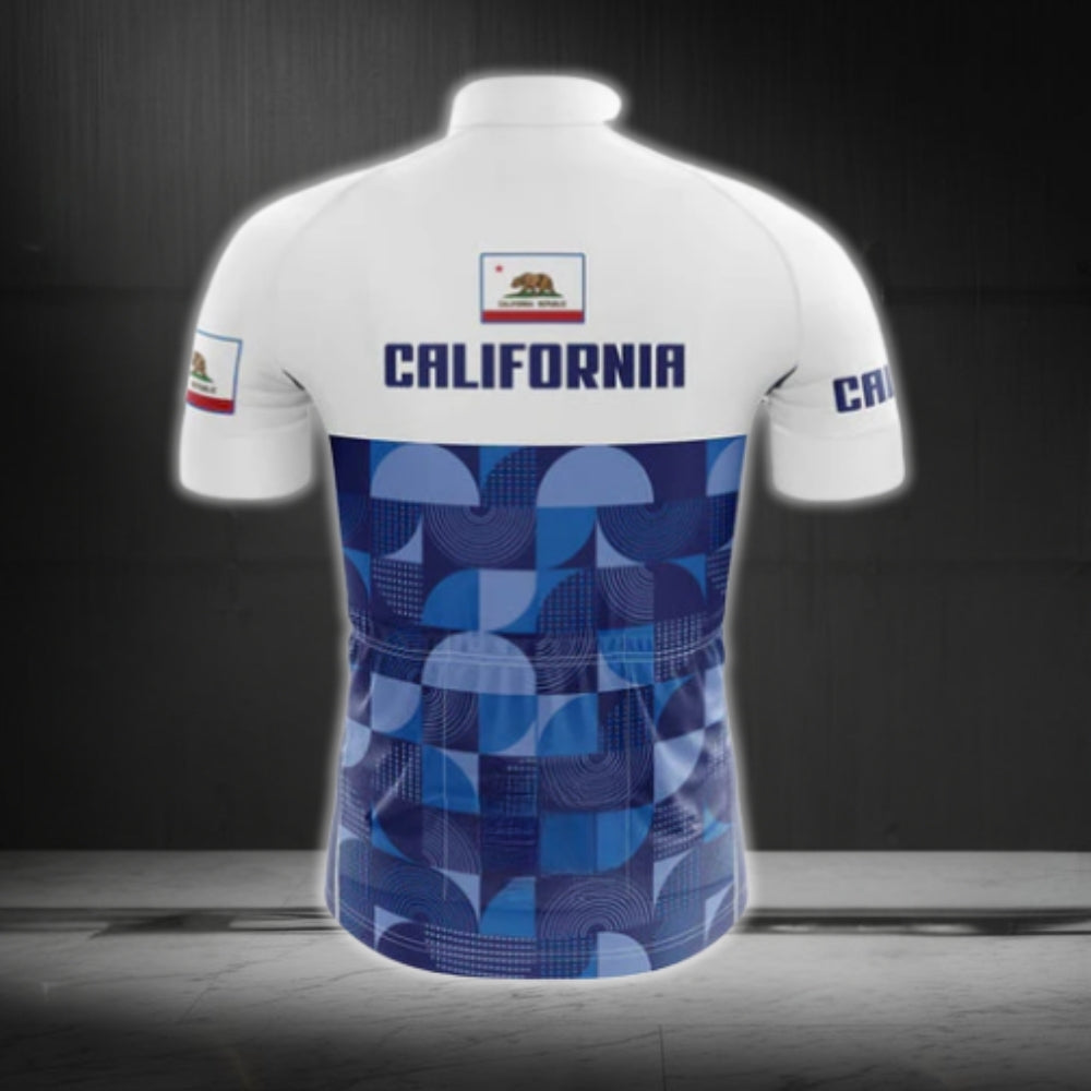 Men's Blue And White California Cycling Short Sleeve Jersey, California Cycling Jerseys CG0571