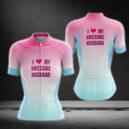 I Love My Awesome Husband Women's Short Sleeve Cycling Jersey, Wife Cycling Jersey For Valentine Day CG0309