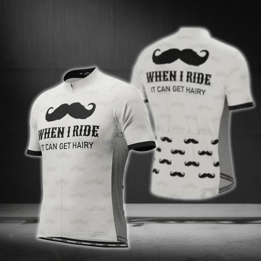 When I Ride It Can Get Hairy Men's Mustache Cycling Short Sleeve Jersey, Funny Cycling Jersey  CG0448