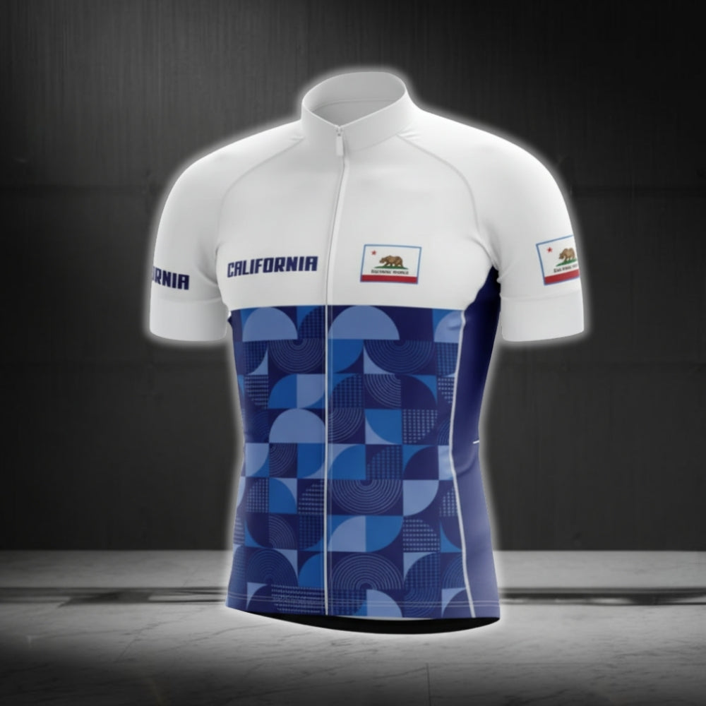 Men's Blue And White California Cycling Short Sleeve Jersey, California Cycling Jerseys CG0571