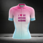 I Love My Awesome Husband Women's Short Sleeve Cycling Jersey, Wife Cycling Jersey For Valentine Day CG0309