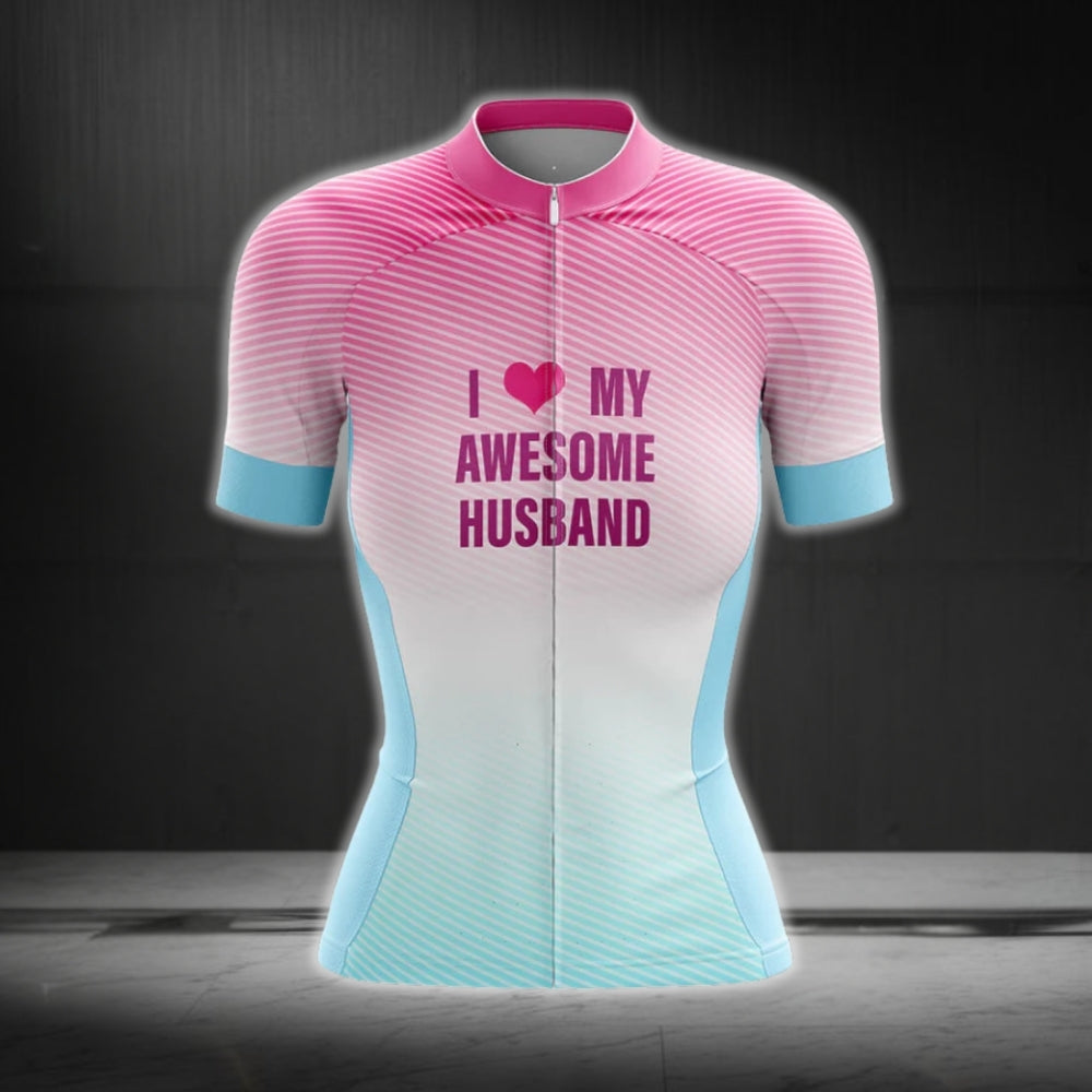 I Love My Awesome Husband Women's Short Sleeve Cycling Jersey, Wife Cycling Jersey For Valentine Day CG0309