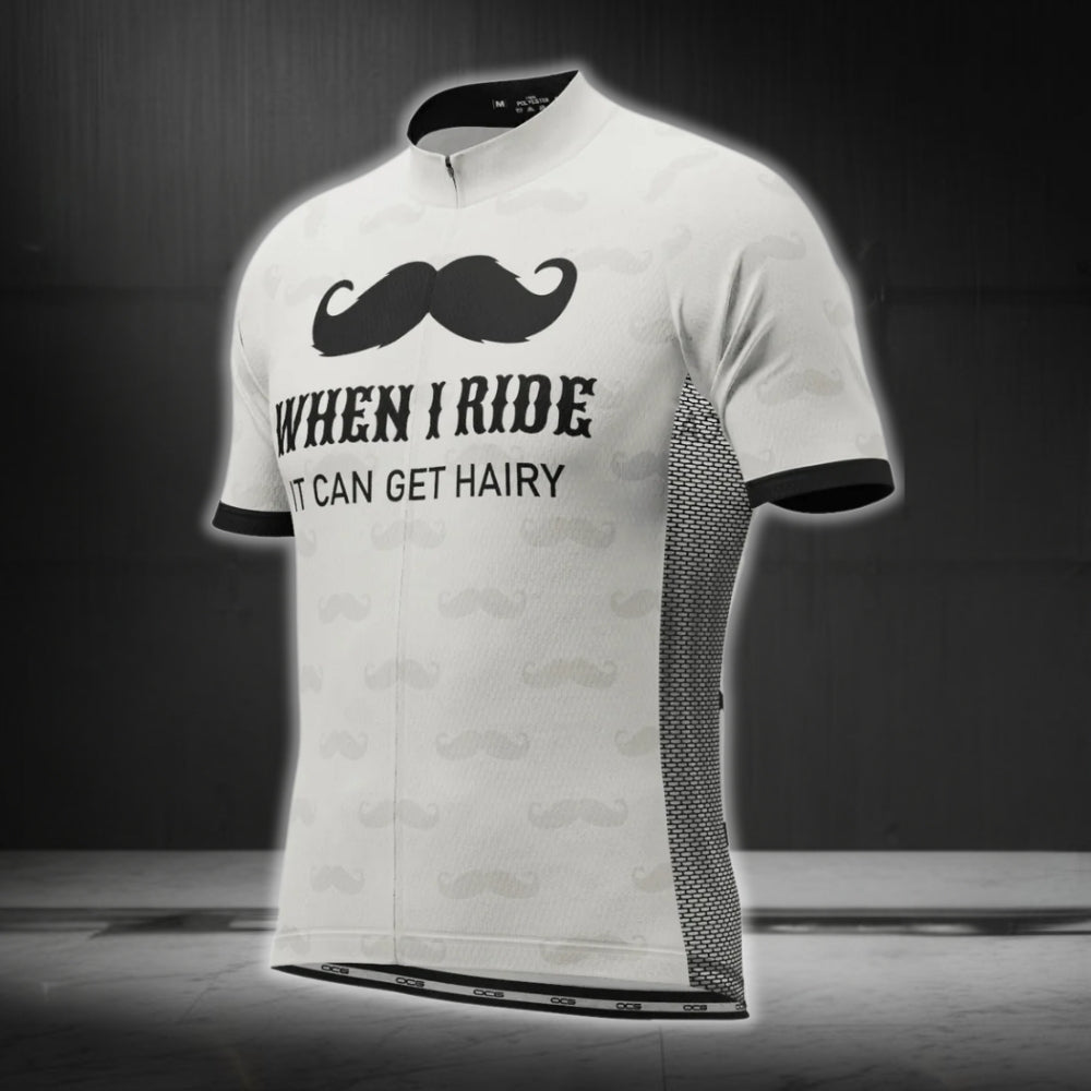 When I Ride It Can Get Hairy Men's Mustache Cycling Short Sleeve Jersey, Funny Cycling Jersey  CG0448