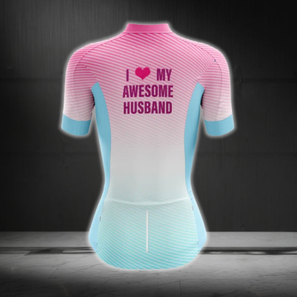 I Love My Awesome Husband Women's Short Sleeve Cycling Jersey, Wife Cycling Jersey For Valentine Day CG0309