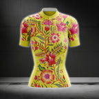 Women's Floral Yellow Cycling Short Sleeve Jersey, Floral Cycling Jerseys CG0221