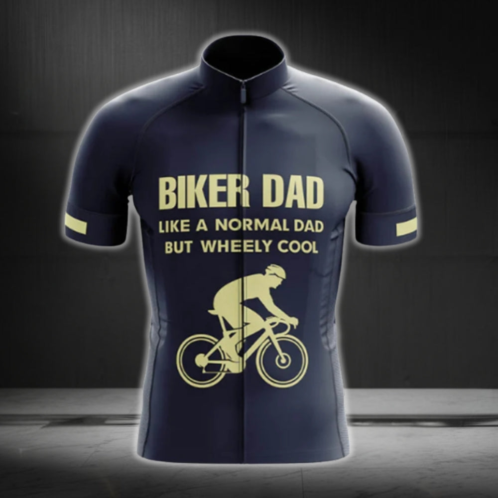 Biker Dad Like A Normal Dad But Wheely Cool Short Sleeve Cycling Jersey For Men, Funny Cycling Jerseys For Dad CG0467