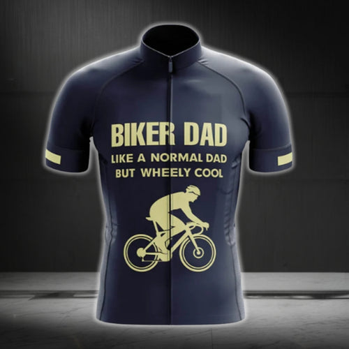 Biker Dad Like A Normal Dad But Wheely Cool Short Sleeve Cycling Jersey For Men, Funny Cycling Jerseys For Dad CG0467