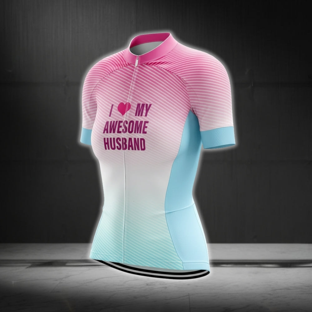 I Love My Awesome Husband Women's Short Sleeve Cycling Jersey, Wife Cycling Jersey For Valentine Day CG0309