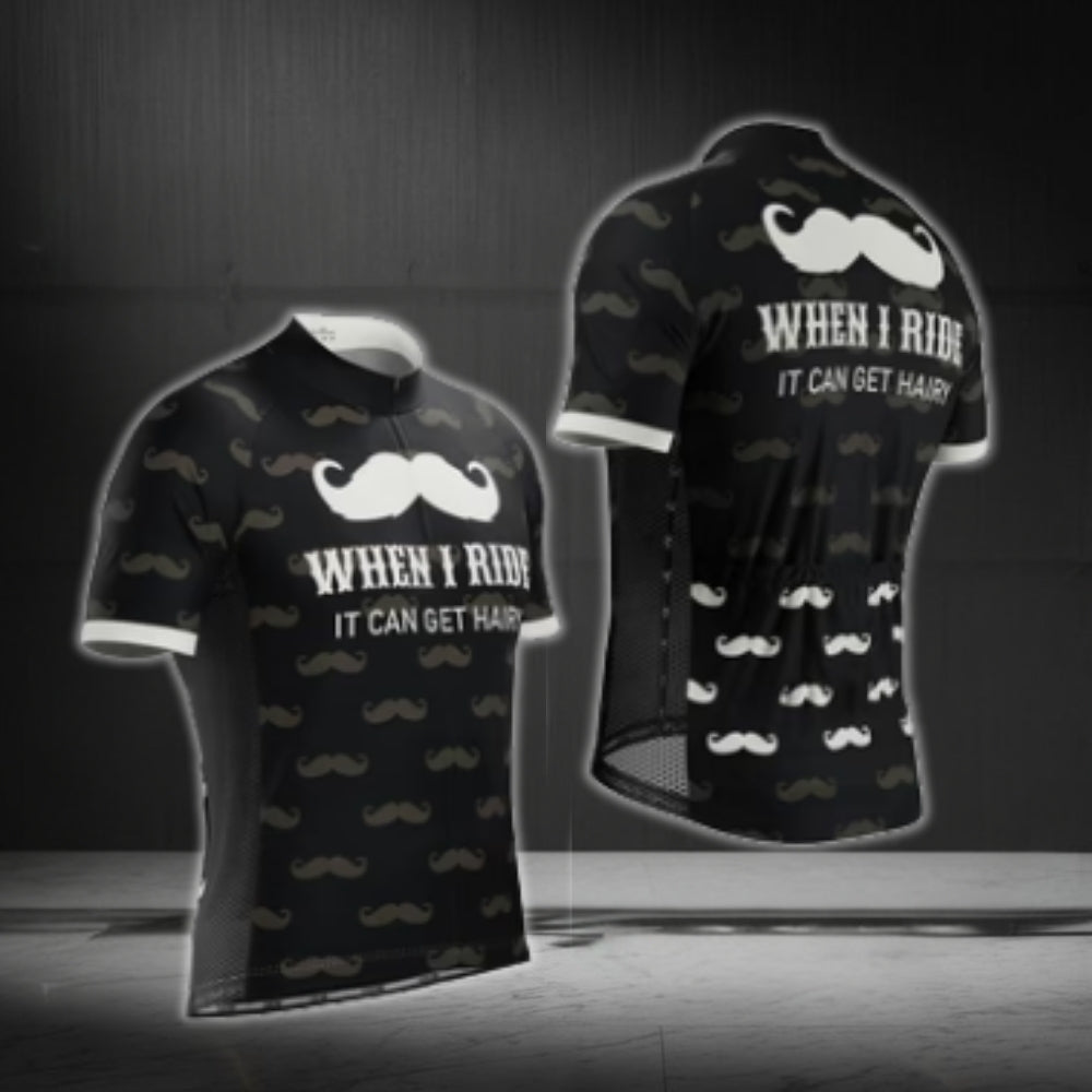 When I Ride It Can Get Hairy Men's Mustache Cycling Short Sleeve Jersey, Funny Cycling Jersey  CG0448