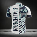 White And Blue Camo California Cycling Short Sleeve Jersey For Men, California Cycling Jerseys CG0572