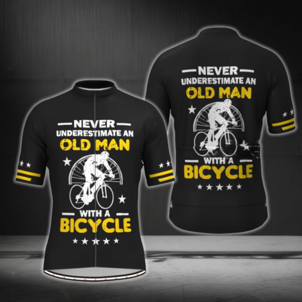 Never Underestinamte An Old Man With A Bicycle Men's Cycling Short Sleeve Jersey, Funny Cycling Jersey For Mens CG0350
