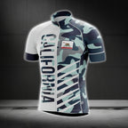 White And Blue Camo California Cycling Short Sleeve Jersey For Men, California Cycling Jerseys CG0572