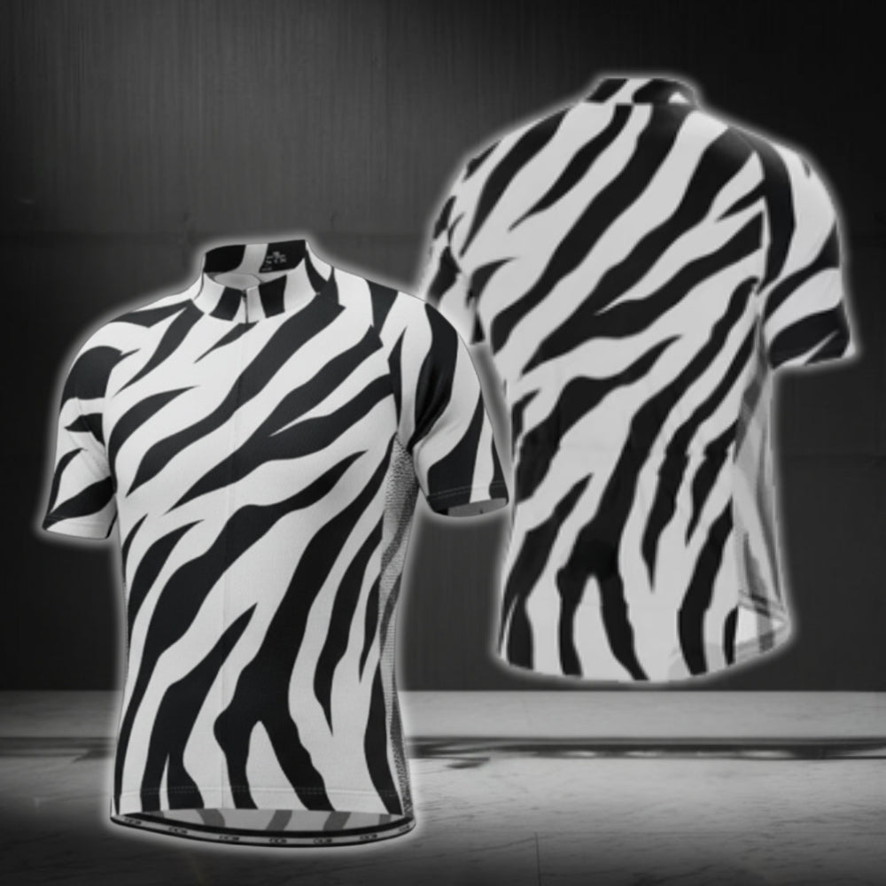 Black And White Zebra Cycling Short Sleeve Jersey For Men, Zebra Cycling Jerseys CG0449