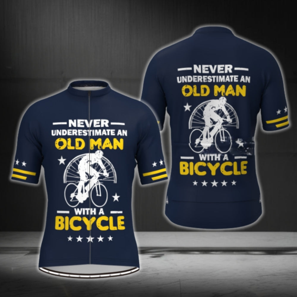Never Underestinamte An Old Man With A Bicycle Men's Cycling Short Sleeve Jersey, Funny Cycling Jersey For Mens CG0350