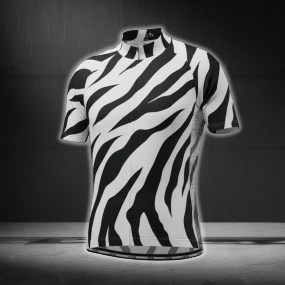 Black And White Zebra Cycling Short Sleeve Jersey For Men, Zebra Cycling Jerseys CG0449