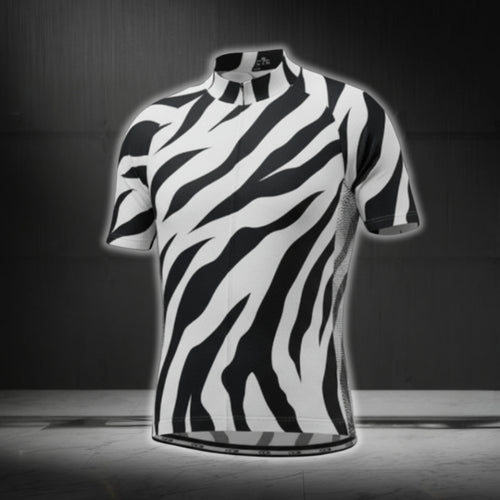 Black And White Zebra Cycling Short Sleeve Jersey For Men, Zebra Cycling Jerseys CG0449