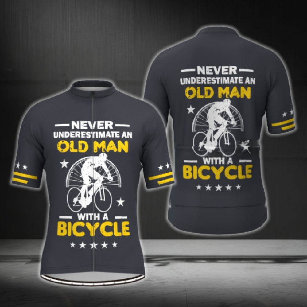 Never Underestinamte An Old Man With A Bicycle Men's Cycling Short Sleeve Jersey, Funny Cycling Jersey For Mens CG0350