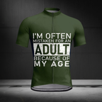 I'm Often Mistaken For An Adult Because Of My Age Short Sleeve Cycling Jersey For Men, Red And White Funny Cycling Jerseys CZ0156